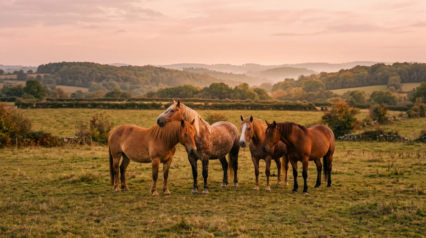 Les chevaux du Les Cavaliers de l'étang en liberté, Cantal